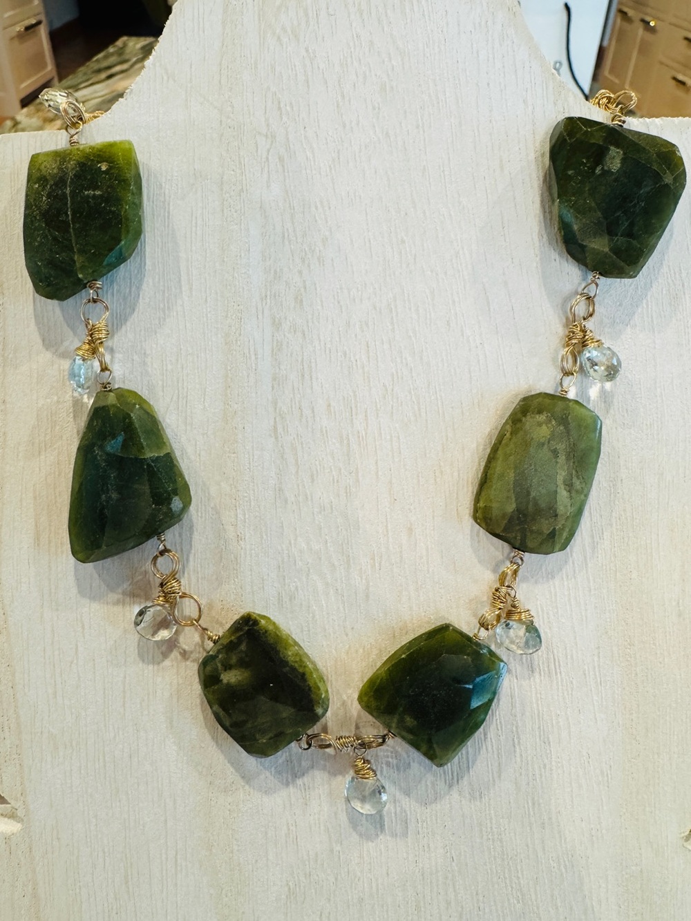 Natural Prehnite & Green Amethyst Necklace, 14k gold-fill wire wrapped